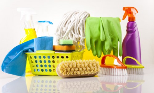 Office cleaning team working in a Fulham business reception area