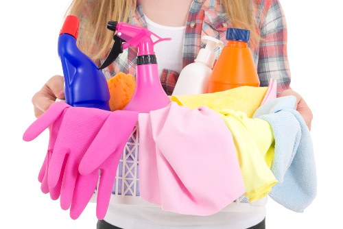 Local deep cleaning team working in a Fulham apartment interior
