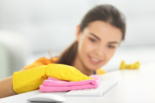 Professional cleaners maintaining a retail unit in Fulham